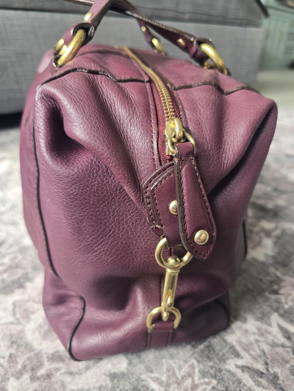 Vintage Coach Plum/Bordeaux Leather Satchel with Gold-Tone Hardware - Picture 6 of 8